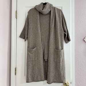 +Beryll 100% Cashmere 2 Piece Oversized Poncho Sweater & Long Cardigan Brown O/S